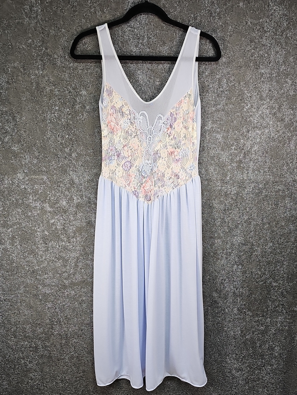 Vtg 80s Victoria Secret Gold Crown Label Lace & Mesh Gown, Pastel Floral, Medium